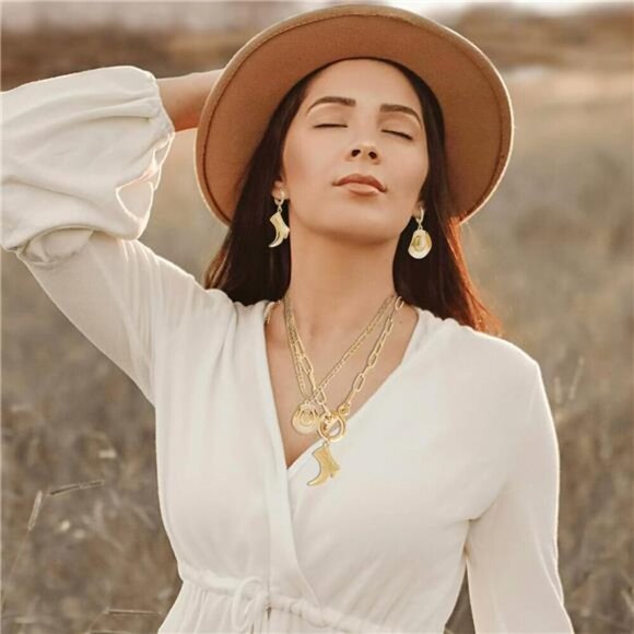 Cowgirl chic Western Necklace Earrings Jewelry Set For Women Chunky Gold tone - Picture 2 of 7